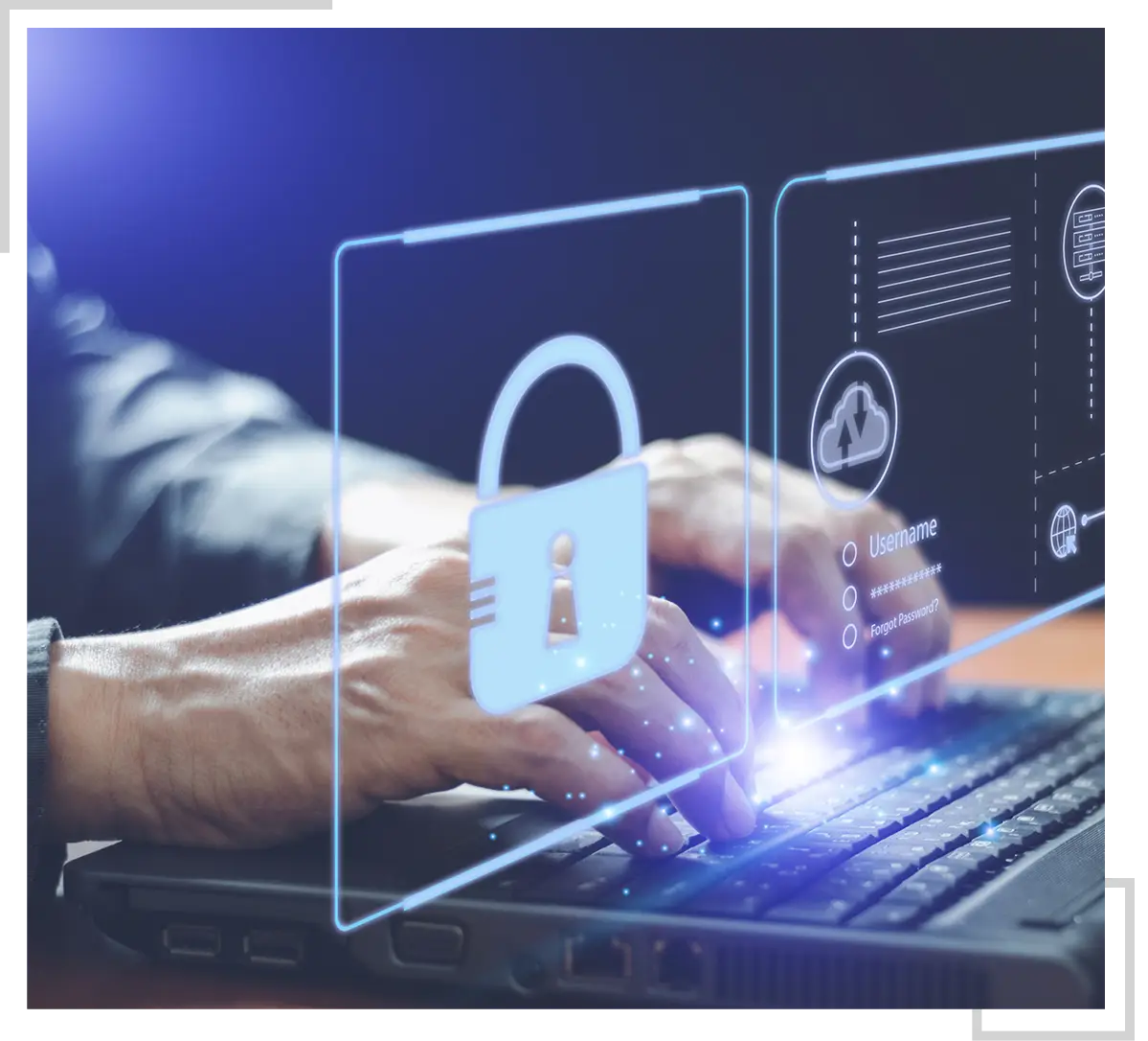 Cybersecurity concept with virtual lock icon