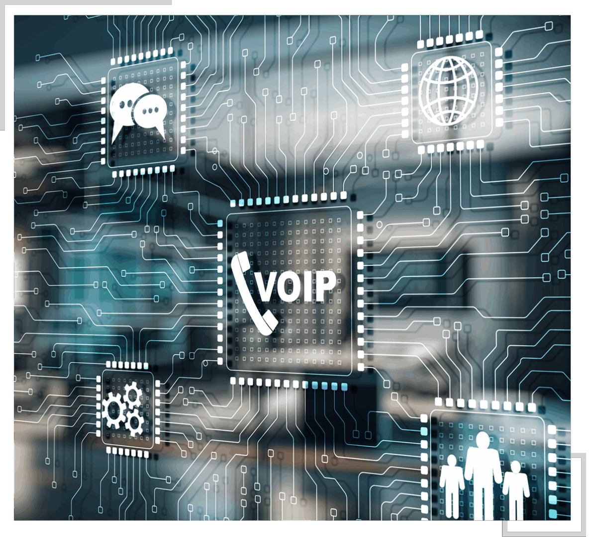 Circuit board with VOIP symbols