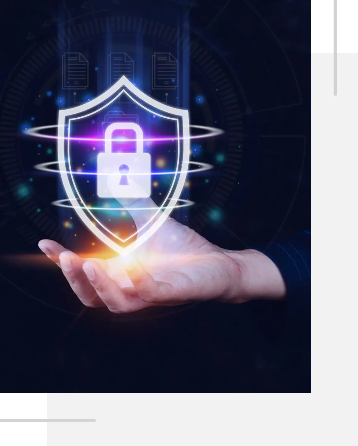 Digital security shield hovering above hand