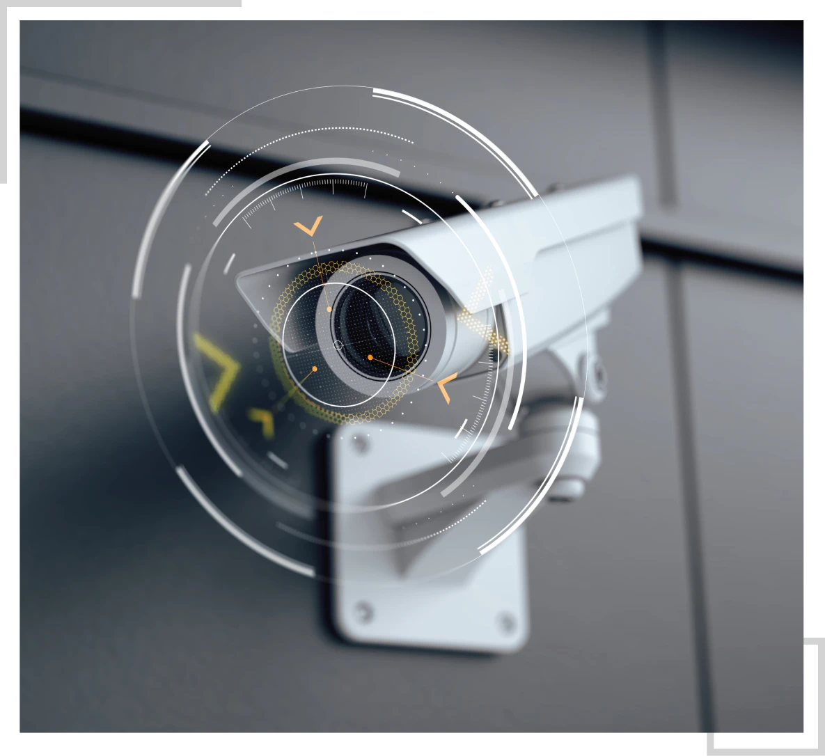 Surveillance camera on wall